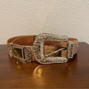 El General Unisex Ostrich Leather Belt with Rhinestones 45” Length